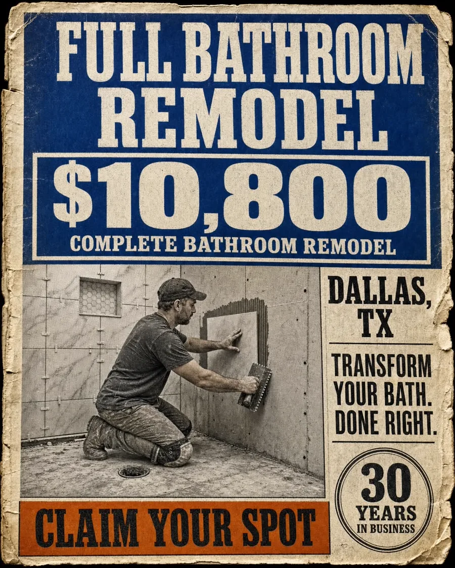 The number nobody else prints — $10,800 full bathroom remodel, Dallas