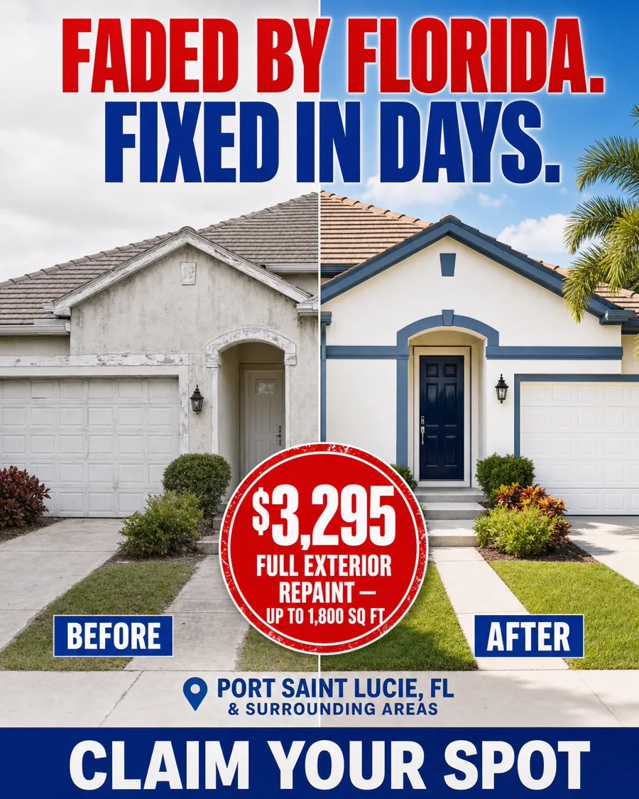 Faded by Florida? $3,295 repaints the whole exterior — Port St. Lucie area home
