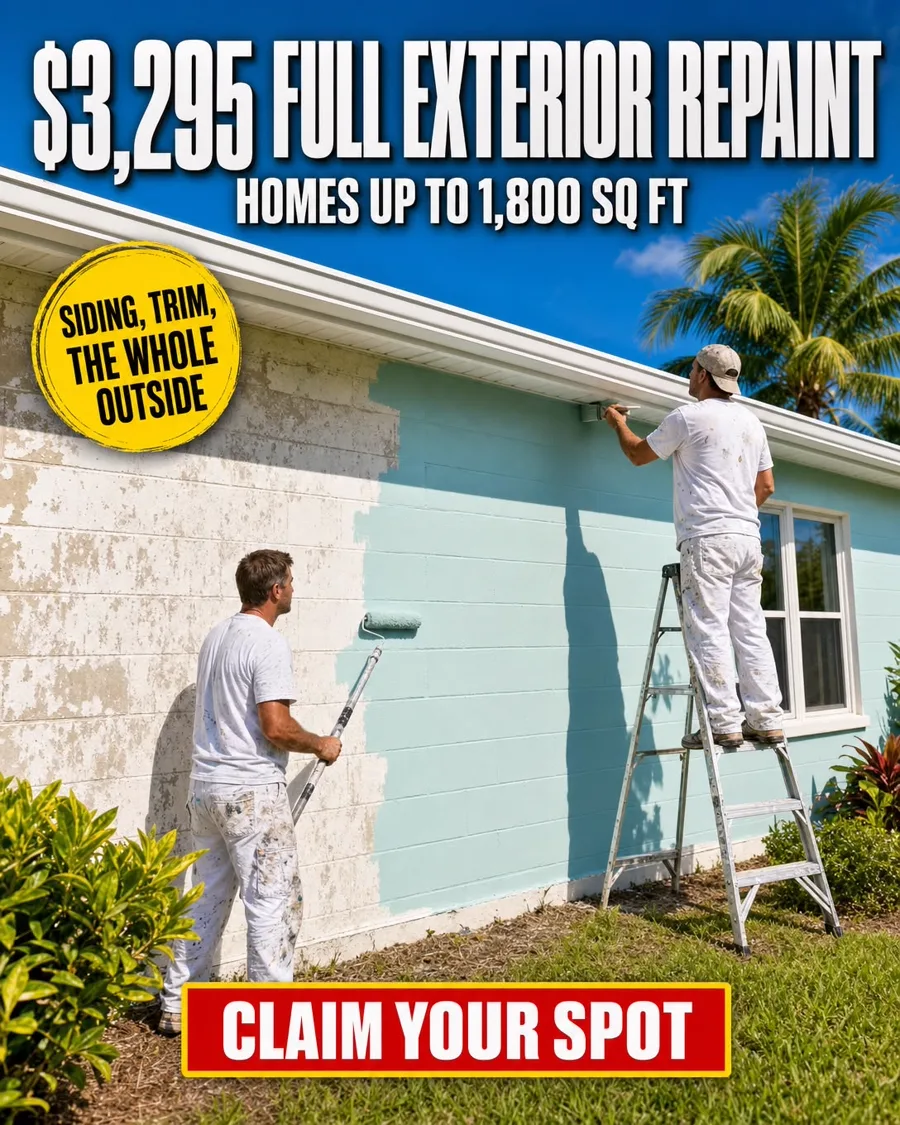 The whole outside, one number — $3,295 full exterior repaint, Treasure Coast