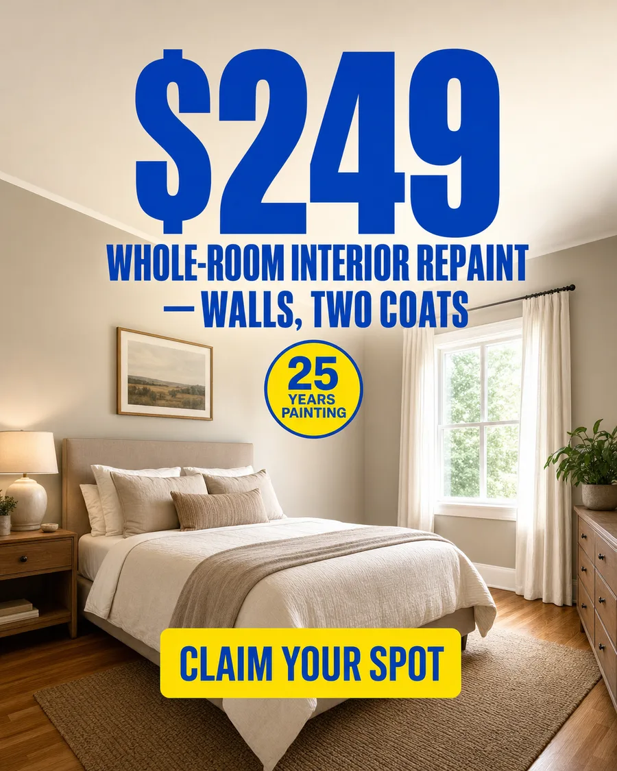 $249 whole-room interior repaint, walls, two coats — Chattanooga and Cleveland, Tennessee