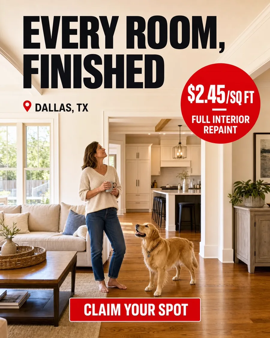 Sunday morning, new walls — every room repainted for $3,675