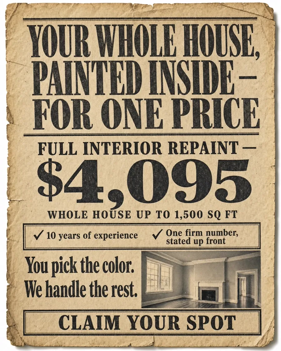 Full interior repaint — $4,095, in print: whole house up to 1,500 sq ft